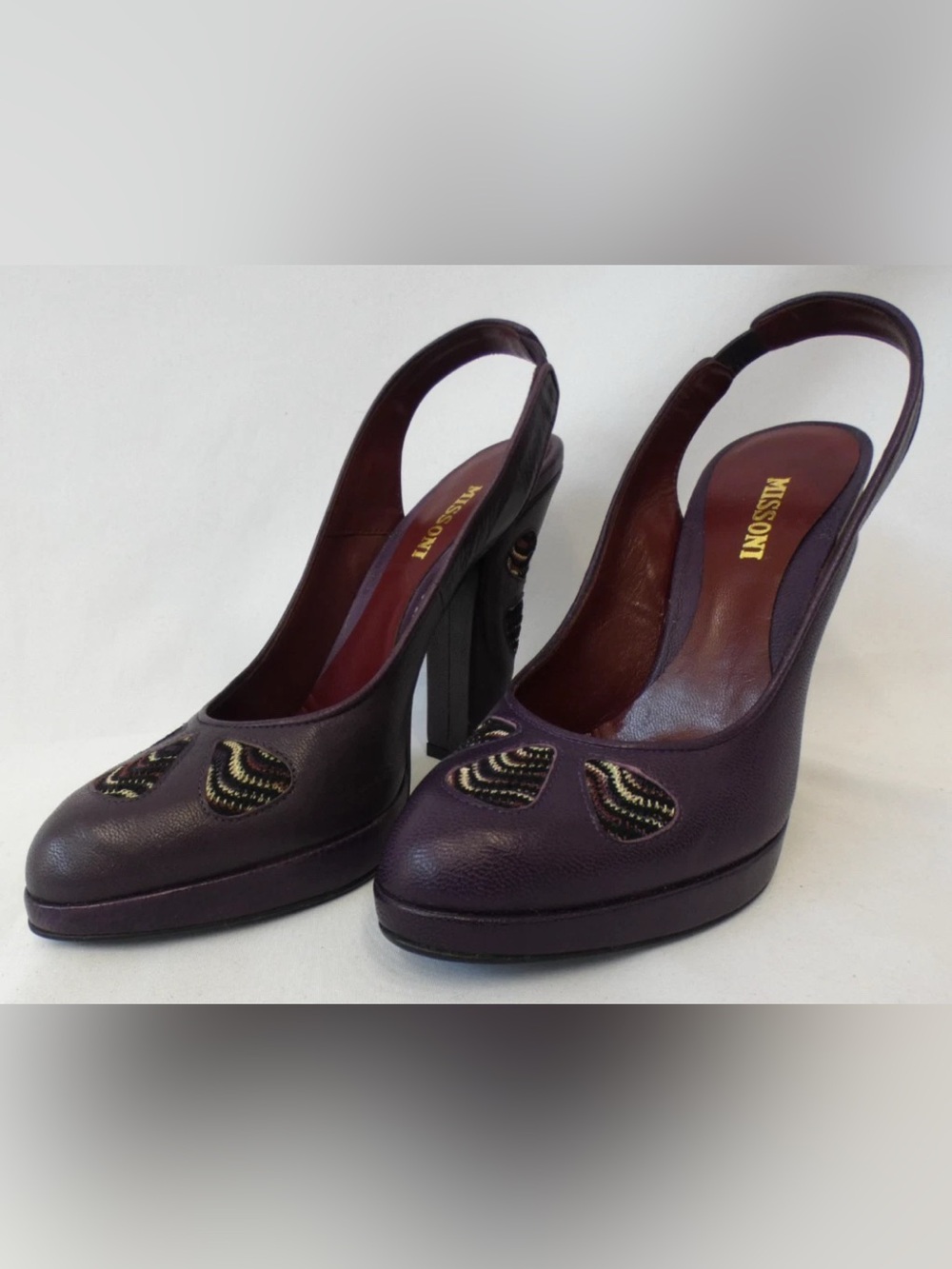 Missoni Purple Leather Block Heel Slingback Zigzag Chevron Knit - Picture 11 of 15